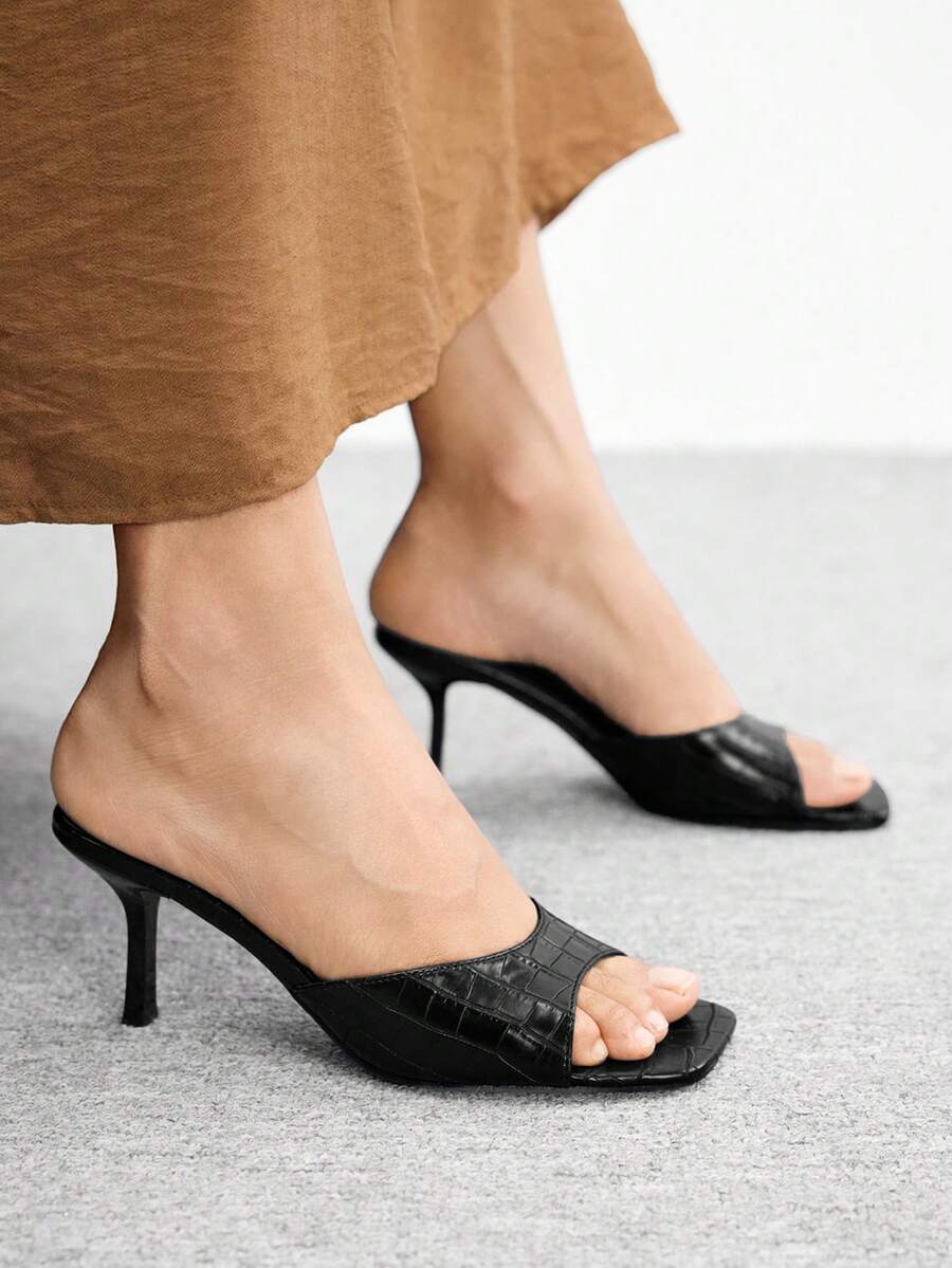 CUCCOO BIZCHIC 女士方头细高跟黑色休闲百搭凉鞋,性感迷人,适合约会、派对和夏季郊游,春季鞋履,春假、复活节、圣诞节皆宜。 - 黑2 - 查看 1