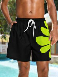Manfinity VDAYZ Men's Drawstring Casual Loose Beach Shorts, Versatile For Daily Wear In Summer - Black - View 5
