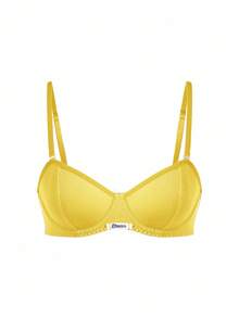 Chillnights Set de 2 sujetadores para mujer con aros, copa media, elevación y recogida, minimalista, cómodo, con alta elasticidad y alto soporte - Amarillo - Ver 4