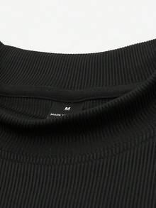 GymBeat 罗纹领插肩短袖休闲修身背心，夏季 - 黑色 - 查看 6