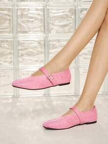 MOTF PREMIUM WOMEN'S COMMUTING CASUAL COMFORTABLE VERSATILE MARY JANE SQUARE TOE DIAMOND FLAT SHOES FOR CHRISTMAS - Coral Pink - View 2