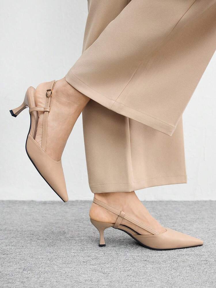 CUCCOO BIZCHIC Women's Pointed Toe High Heels Stilettos, Apricot Glossy Backless Slip-On Dress Pumps For Commuting And Daily Wear For Christmas Valentine's Day