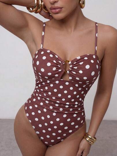 Maija Women's Polka Dot Print One-Piece Swimsuit, Casual Vacation