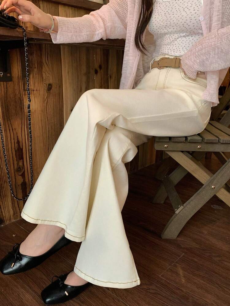 Women's Korean Style Casual Flared Hem Versatile Jeans