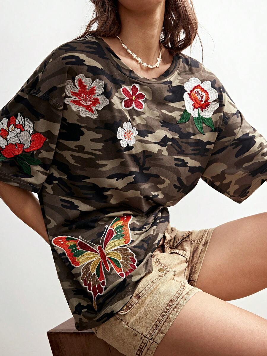 Bohemela Women's Casual Knit Round Neck Short Sleeve Loose T-Shirt, Spring/Summer - Army Green - View 1