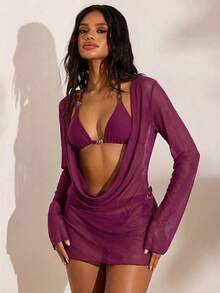 Opulessa Set de 3 piezas de accesorios de traje de baño con cuentas de colores aleatorios para mujeres - Morado - Ver 1