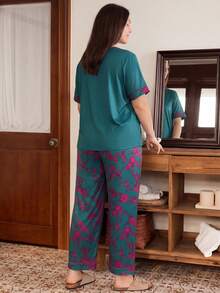 Doze Lane Bộ đồ ngủ tay ngắn phối màu tương phản dáng rộng, cỡ lớn, họa tiết hoa, có túi, kiểu dáng thường ngày. - Nhiều màu - Xem 2