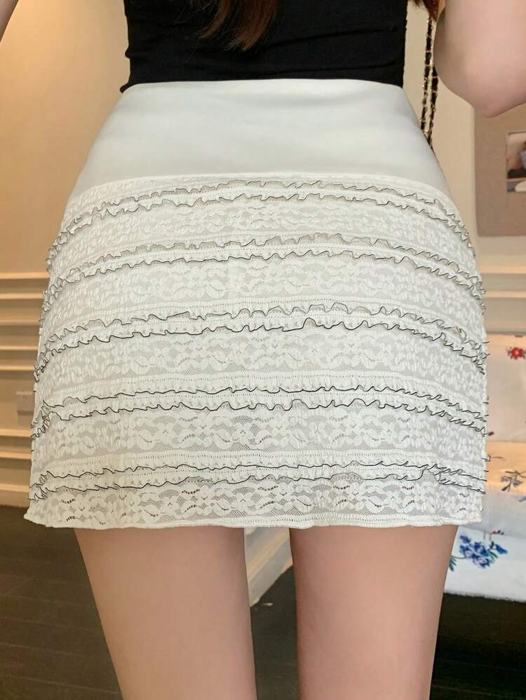 Short White Lace Mini Skirt, Suitable For Spring & Summer