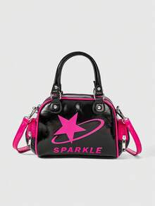 ROMWE Grunge Punk Women Cartoon Graphic Fashion Commuting Top Handle Bag - Black banged rose red - View 2