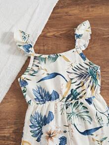 SHEIN Bộ áo liền quần in họa tiết nhiệt đới cho bé gái - màu xanh lá - Xem 6