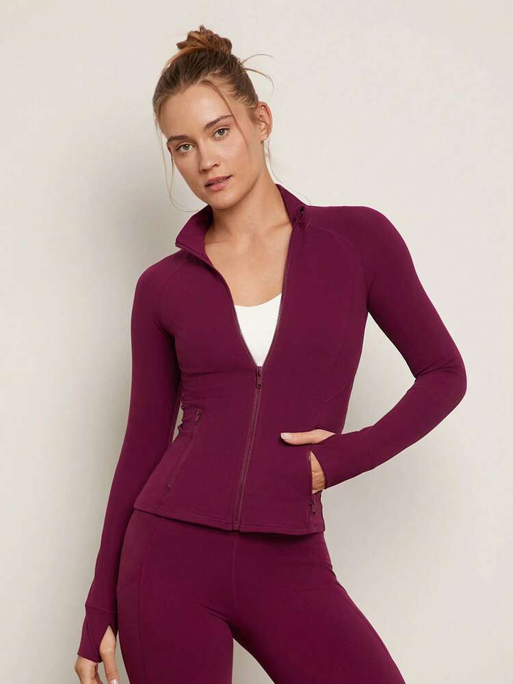 FeatherFit™ Slim-It Streamline Performance Secure Pockets Zip Up Long Sleeve Jacket Low Impact Yoga Pilates Daily Spring Summer