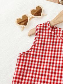 Elladie kids Bộ áo hai dây và quần short kẻ caro cho bé gái, thích hợp cho mùa hè. - Nhiều màu - Xem 6