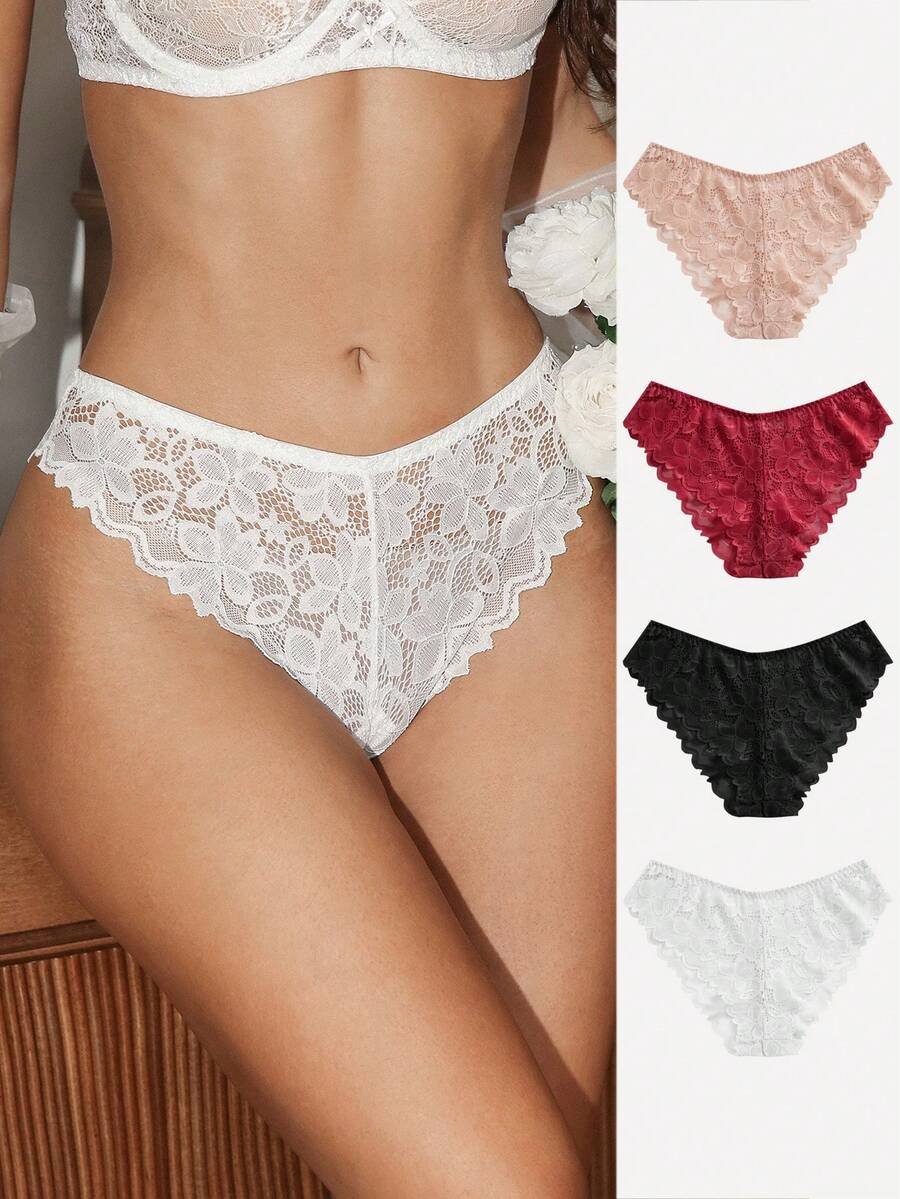 Crystal Vow 4-Color Lace Romantic Elegant Panties - Multicolor - View 1