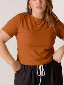 Aralina Curve White Slim Fit Cotton Tee - Redwood - View 5