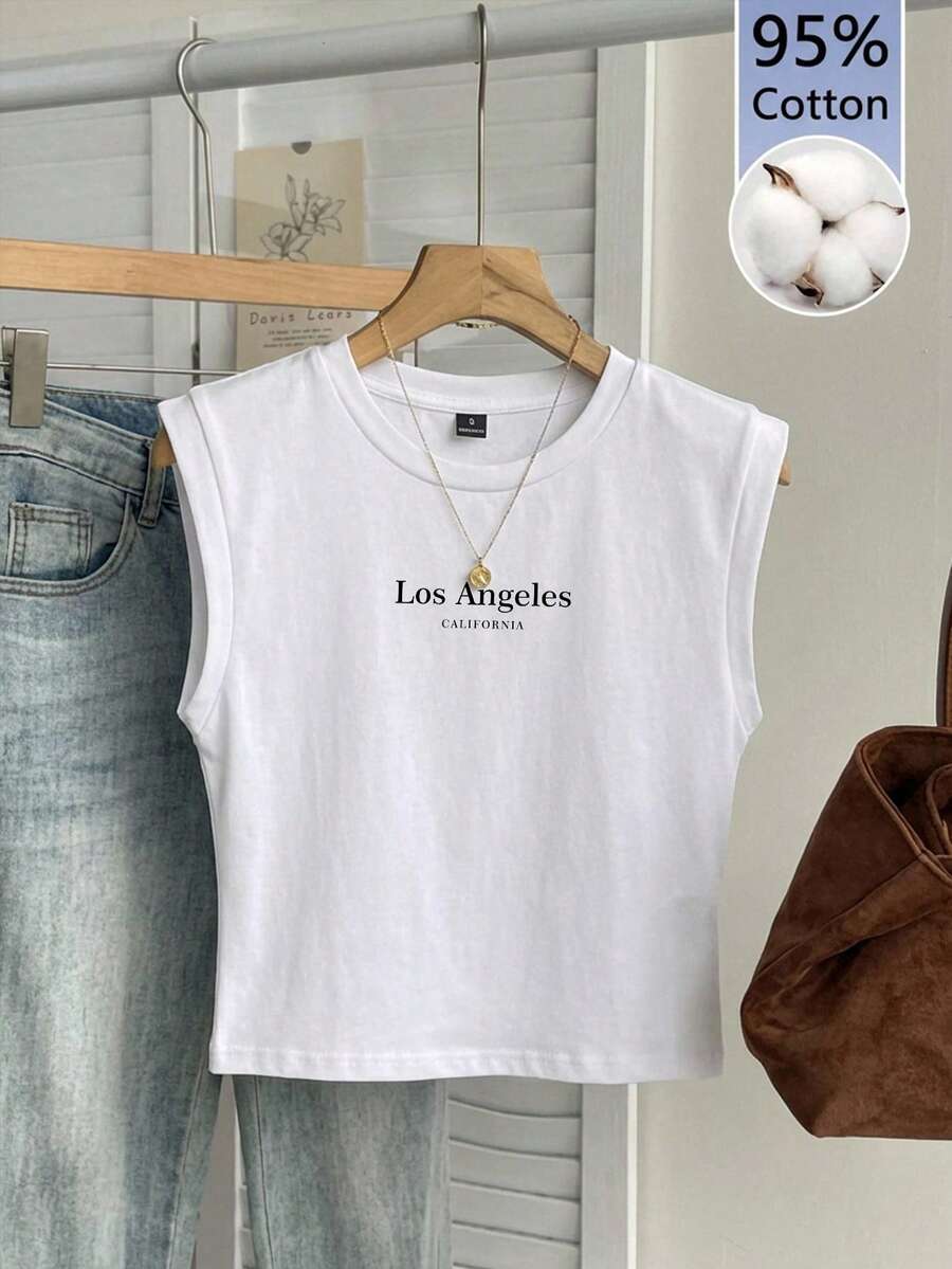 Tseoso Áo tank top nữ 95% cotton họa tiết tối giản Los Angeles màu trắng - Thoáng khí, phong cách đường phố Y2K cổ điển, hoàn hảo cho các buổi hẹn hò, lễ hội miền Tây, trang phục thường ngày mùa xuân & hè, đi club, tập gym, lễ hội âm nhạc và trang phục hàng ngày. - Nhiều màu - Xem 1
