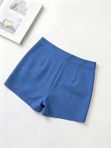 Franclia Women's Elegant Casual Solid Navy Blue Color Versatile Shorts, Summer Brunch - Royal Blue - View 2