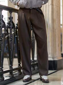 YOUESAWY YOUESAWY Celana Jas Pria Kasual Serbaguna Warna Polos, Celana Longgar - Mocha Brown - View 5