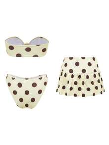 Bellisia Conjunto de bikini de 3 piezas con estampado de lunares y decoración de estrella de mar para mujer, top de bikini halter con espalda descubierta y minifalda a juego con volantes, adecuado para la playa, la natación y las vacaciones - Multicolor - Ver 5