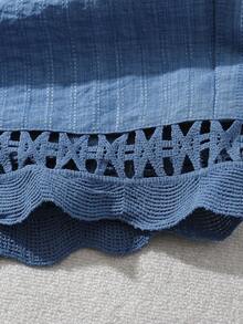 Rusticease Pantalones cortos de verano de talla grande, de unicolor, con cintura elástica y cordón, casuales y con diseño calado - Azul - Ver 5