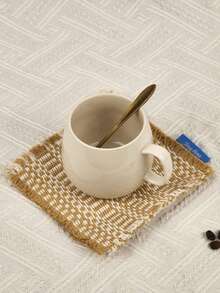 Cirelle 1pc Vintage Tassel Woven Coaster - Checkered Square Insulated Mat, Multi-Purpose Coffee/Tea Table Mat (3.94 Inches X 3.94 Inches), Suitable For Holiday Parties, Family Gatherings - Multicolor - View 2