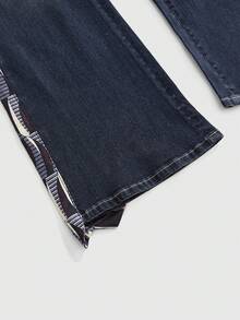 ROMWE Grunge Punk Quần jeans ống loe nữ có túi và cúc, kiểu dáng thường ngày, đa năng. - Màu xanh lam - Xem 5