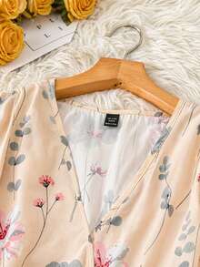 SHEIN Clasi Đầm hè cỡ lớn tay ngắn nhún bèo thắt eo in hoa thanh lịch - Nhiều màu - Xem 3