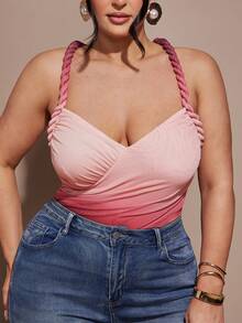 SHEIN BAE 大码女士扭结褶皱露背渐变连衣裙 - 彩色 - 查看 5