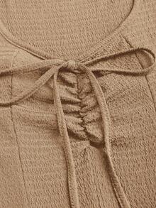 Sweetra Solid Color Waist Tie Fitted Knit Maxi Dress, European And American Style - Camel - View 4