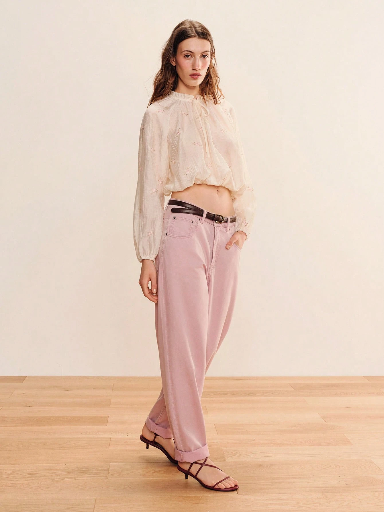 High Rise Tapered Vintage Washed Pink Jeans With Roll Up Hem Pink Pants Women's Fashion Loose Pants