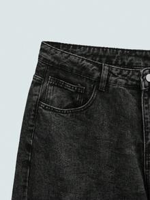 Modcrash 1 pièce Jeans ample à jambe large de style mode de rue pour hommes, brodé. Ample et confortable, polyvalent pour toutes les saisons (sans ceinture ni accessoires) - Gris - Voir 6