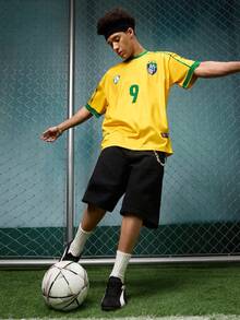 EVRINFINITE Brazil Color Soccer/Football Team Style Printed Street Style Summer Tops, Men Short Sleeve Crew Neck Jersey - Multicolor - View 3