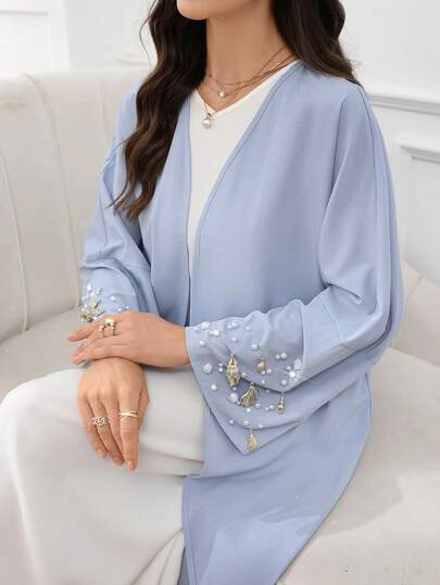 Yasmyna Áo Abaya thời trang và thanh lịch dành cho nữ, được trang trí bằng ngọc trai.