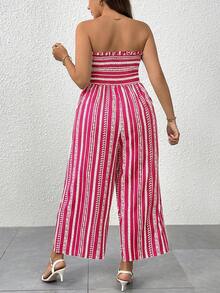 SHEIN Clasi Mono informal de vacaciones sin tirantes con pierna ancha, ajuste ceñido para mujer - Rosa - Ver 2