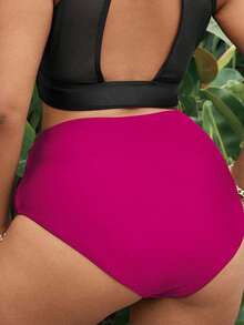 Swim Vcay Plus Size Women Solid Color High Waist Swimsuit Bottom - Hot Pink - View 2
