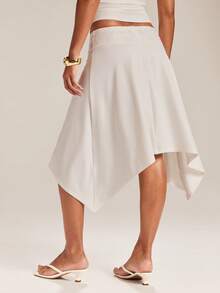 SHEIN BAE Chân váy nữ thanh lịch màu trơn phối ren, cạp thấp, thích hợp cho mùa hè. - trắng - Xem 2