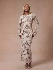 Women's Elegant Leopard Print Bodycon Dress, Sexy Party & Date Night Outfit, European And American Style, Spring/Autumn - Multicolor - View 8