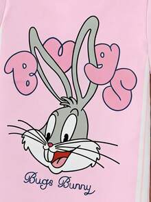 LOONEY TUNES X SHEIN GraphicGems 1pc Girls Cute Rabbit Print Casual Sports Style T-Shirt Dress, Suitable For Spring/Summer, Outdoor Activities - Pink - View 3