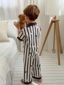 DAZY Conjunto de ropa informal para niños pequeños con estampado de animal y cuello de color block (Talla Pequeña) - Marrón - Ver 3