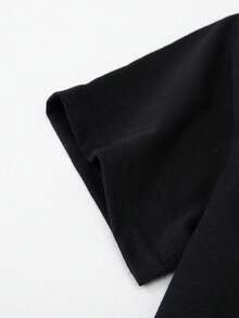 SHEIN 1pc Young Boy Fashion Casual Slogan Print Round Neck Basic Short Sleeve T-Shirt - Black - View 4