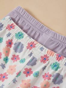 SHEIN Young Girls Comfortable Printed Short Leggings - Purple - View 4