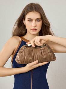 MOTF PREMIUM LADIES PU WOVEN EMBOSSED, FINE HARDWARE, HANDBAG - Brown braid - View 7