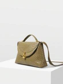 MOTF PREMIUM LADIES HANDBAG, STYLISH PU WOVEN EMBOSSED, EXQUISITE BUCKLE HANDBAG, VERSATILE FOR DAILY COMMUTING AND VACATION - Olive Green - View 2