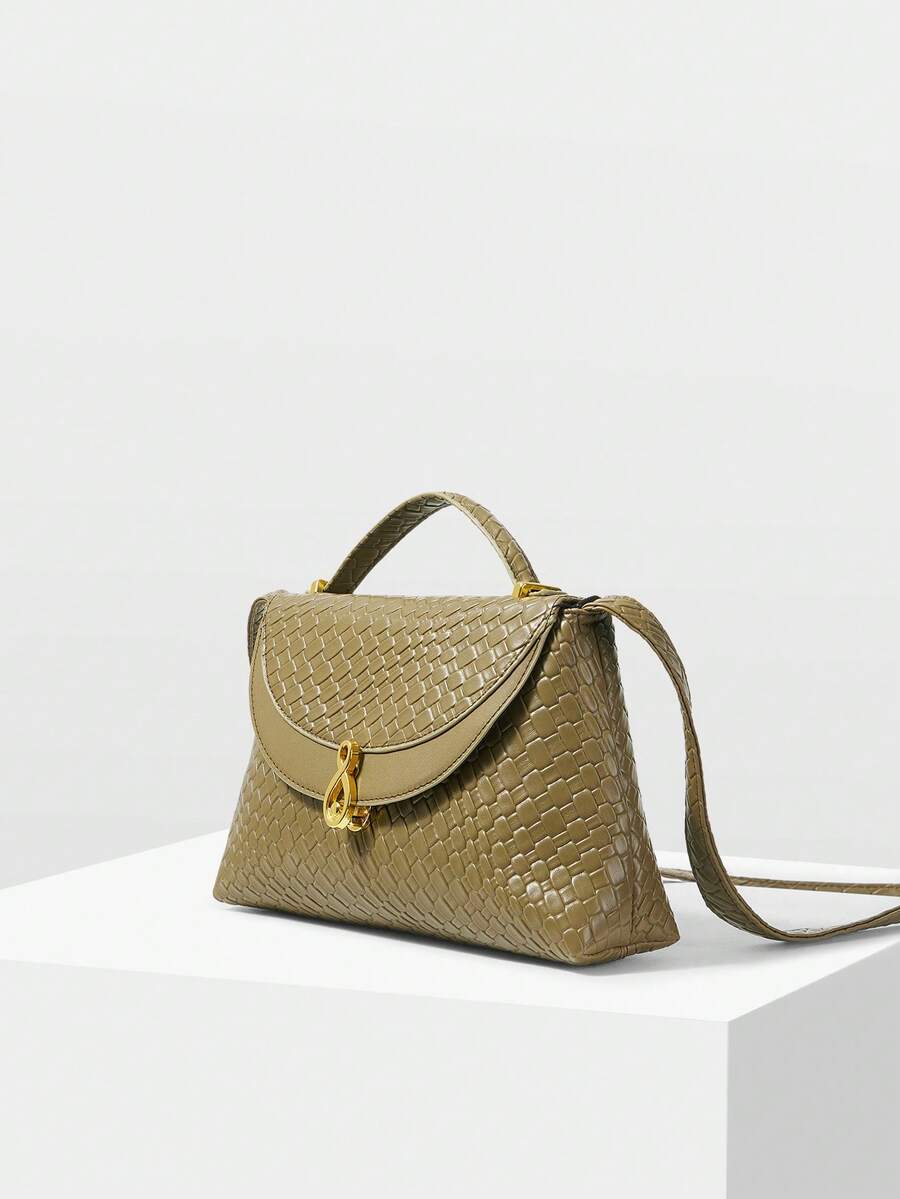 MOTF PREMIUM LADIES HANDBAG, STYLISH PU WOVEN EMBOSSED, EXQUISITE BUCKLE HANDBAG, VERSATILE FOR DAILY COMMUTING AND VACATION - Olive Green - View 2