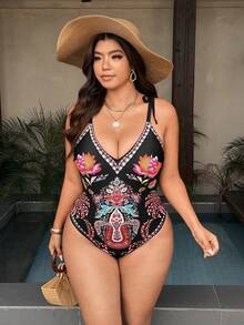 Swim Vcay Plus Size Floral Print One-Piece Swimsuit - Multicolor - View 3