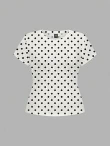 Calvaya Plus Size Women's Elegant Casual Polka Dot Navy Blue & Black 3-Piece Basic Short Sleeve T-Shirt Set - Multicolor - View 3