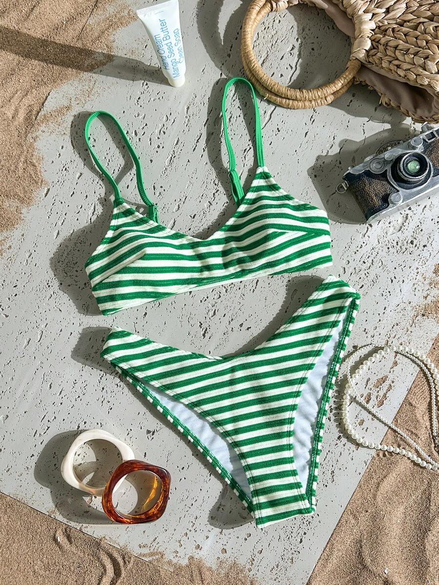Swim Mod-D Women's Jacquard Fabric Spaghetti Strap High Cut Bikini Set, Spring/Summer - Multicolor - View 1