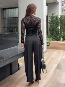 Hariany Almeida Áo cánh ren co giãn họa tiết hoa mẫu đơn gợi cảm cho nữ (Cắt ngẫu nhiên) - màu đen - Xem 4