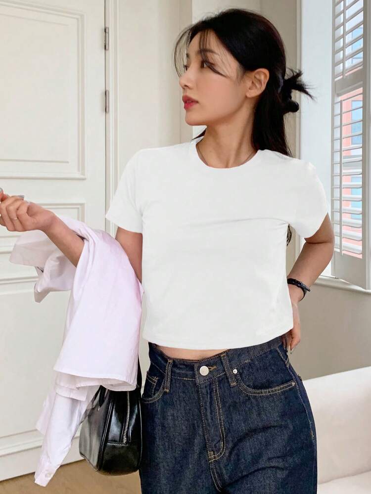 Women's Solid Color Casual Round Neck Short Sleeve T-Shirt