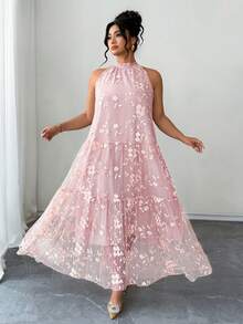 Elenzga Đầm cổ yếm phong cách Bohemian thanh lịch dành cho nữ cỡ lớn - Chất liệu lưới màu sâm panh + thêu hoa lấp lánh, đầm lưới nhiều lớp nhẹ nhàng, đầm cổ yếm thêu hoa vàng, màu vàng sâm panh + thêu lấp lánh, thích hợp cho các buổi tối lễ hội, tiệc năm mới, thiết kế cổ yếm + lưới nhẹ nhàng, mềm mại và tinh tế, tuyệt vời cho trang phục hẹn hò. - Hồng - Xem 3