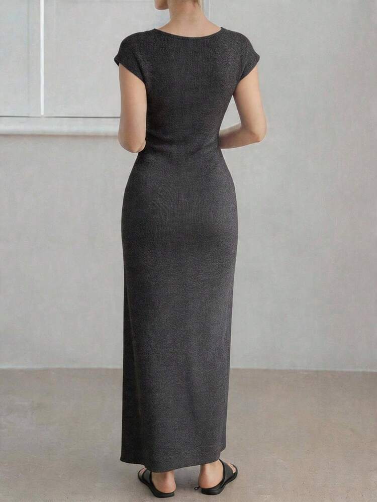 Women's Solid Color Round Neck Cap Sleeve Elegant Dress Maxi Dress Sundress